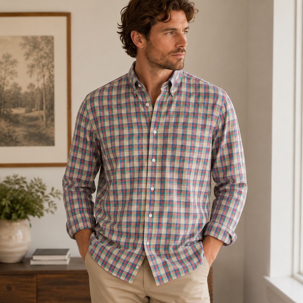 New York Sportswear Exchange Mens Plaid Button Down Shirt Multi Color Large